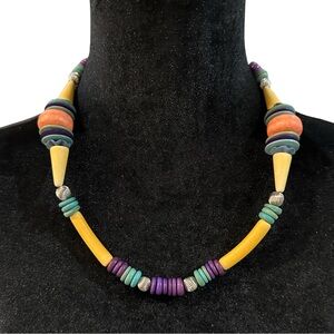 Vintage Beaded Necklace Yellow Red Blue Green Purple 22 Inch Length